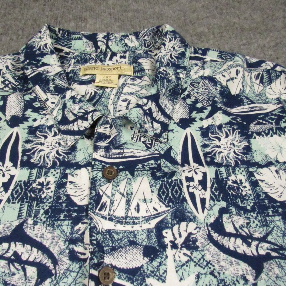 Island‎ Passport Mens Shirt Size 2XL Short Sleeve Button Up Nautical Surf Themed